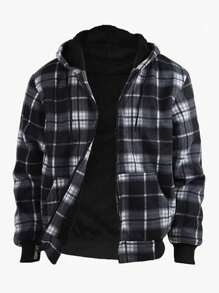 Men's Full Zip Winter Warm Sweatshirt Work Jacket - Black - View 1