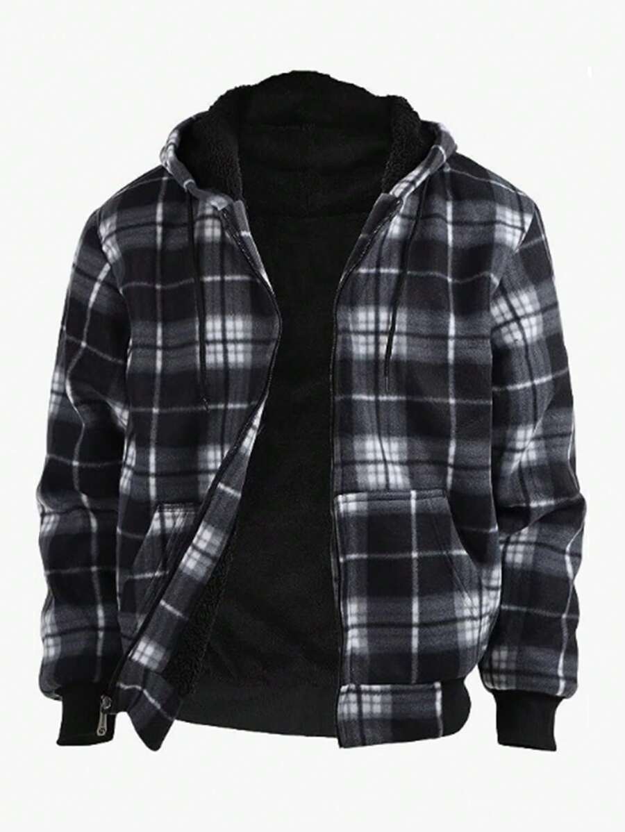 Men's Full Zip Winter Warm Sweatshirt Work Jacket - Black - View 1