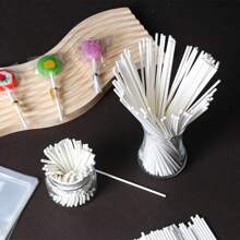 100pcs/300pcs Solid Paper Sticks, Lollipop Paper Sticks, Cake Pop Sticks, Candy/Chocolate Stirrers - White - View 1