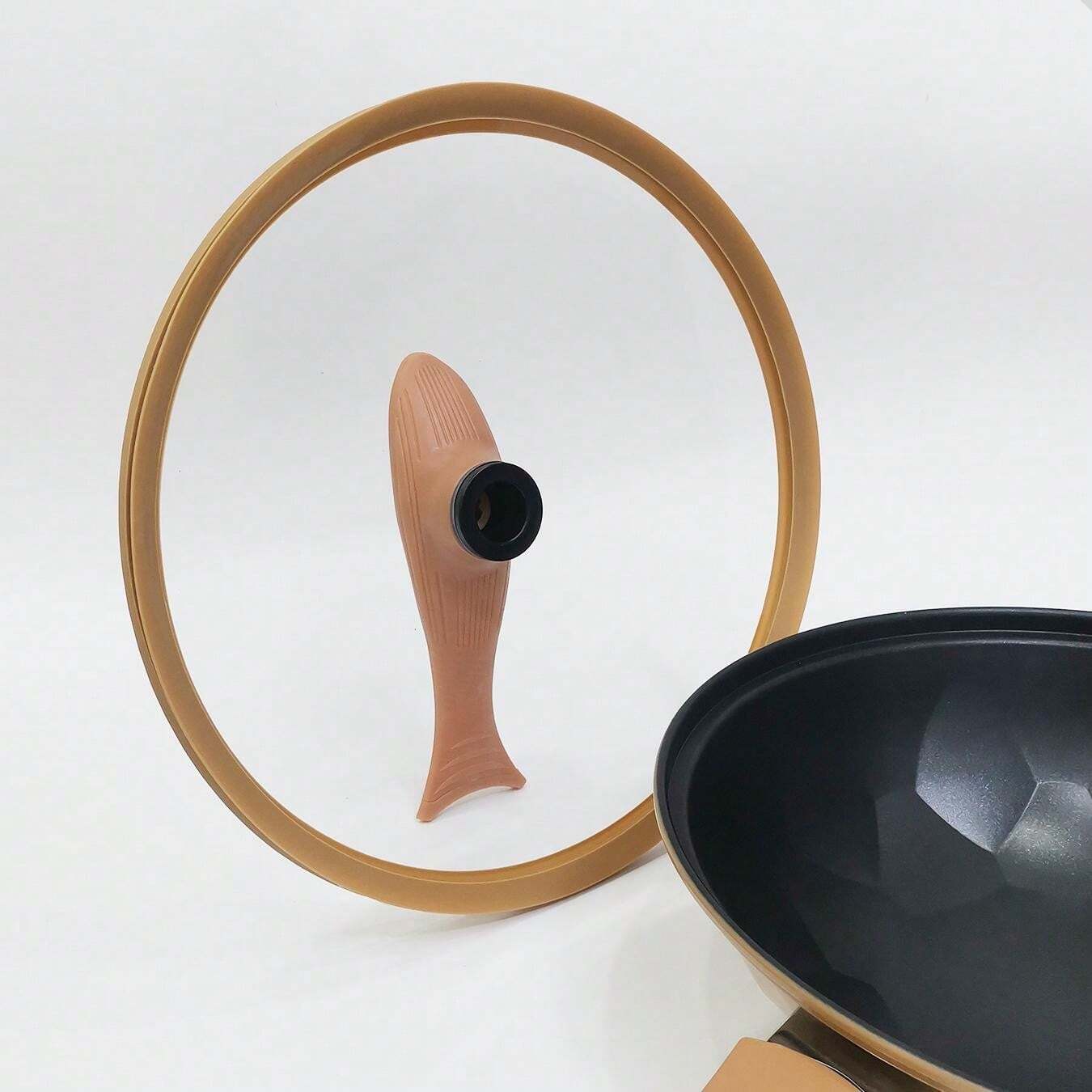 Earthenware Nonstick Wok With Titanium Coating, Microwave Glass Lid