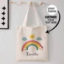 1pc Customized Canvas Bag, Unique Design (Photo, Landscape, Illustration), Foldable, Large Capacity, Lightweight, Stylish, Personalized Tote Bag, Shoulder Bag, Casual Shopping Bag Shop Back To School