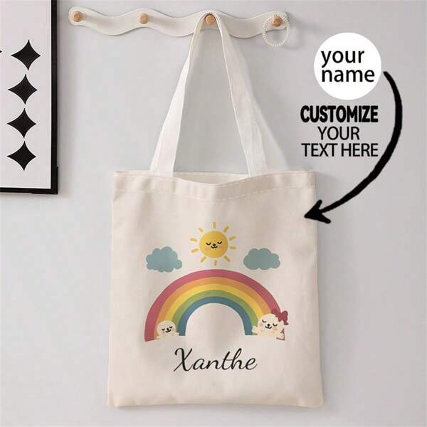 1 pieza Bolsa de lona personalizada, diseño único (foto, paisaje, ilustración), plegable, gran capacidad, ligera, elegante, bolso de mano personalizado, bolso de hombro, bolsa de compras informal, de regreso a la escuela