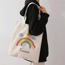 1pc Customized Canvas Bag, Unique Design (Photo, Landscape, Illustration), Foldable, Large Capacity, Lightweight, Stylish, Personalized Tote Bag, Shoulder Bag, Casual Shopping Bag Shop Back To School