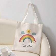 1pc Customized Canvas Bag, Unique Design (Photo, Landscape, Illustration), Foldable, Large Capacity, Lightweight, Stylish, Personalized Tote Bag, Shoulder Bag, Casual Shopping Bag Shop Back To School