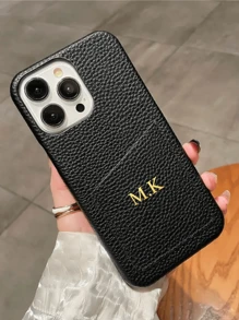1pc Personalized Initial Custom DIY Name Leather Card Slot Hard Case Compatible With Iphone 16 15 14 Pro Max 11 12 13 X S XR Plus, Great Gift For Valentine's Day, Birthday, Holiday, Men Or Women, Customized Gift, Anniversary, Wedding, Parents (PU Leather, Foil Print)