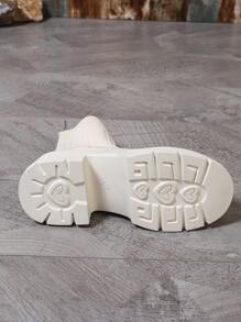 Women's New Arrival Chunky Heel Platform Riding Boots, Ankle Length, White, Retro British Style - Beige - View 3