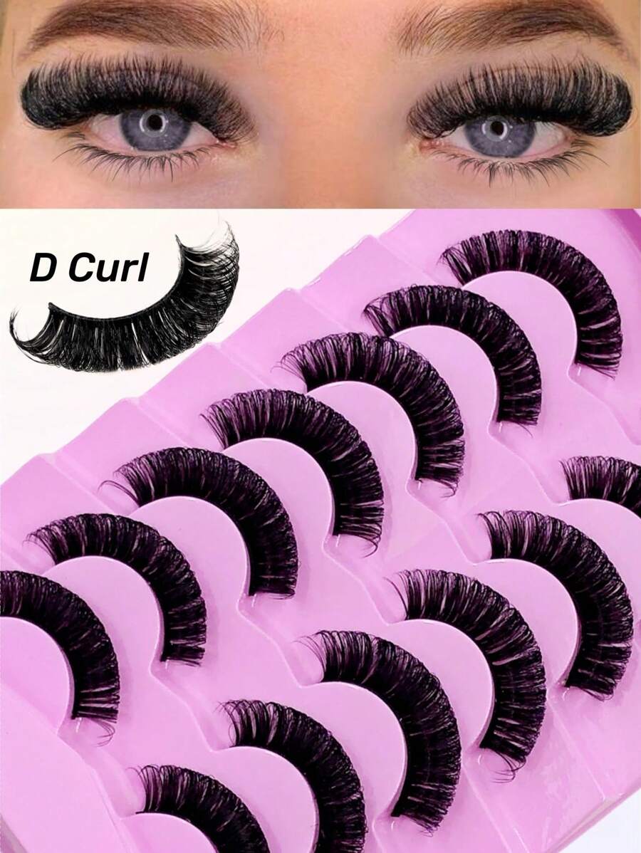 Rikuaild 7 对 D 卷卷仿貂皮睫毛浓密自然逼真柔软交叉睫毛可重复使用蓬松俄罗斯假睫毛 假睫毛、睫毛、睫毛、假睫毛 - 濃密款 - 查看 1