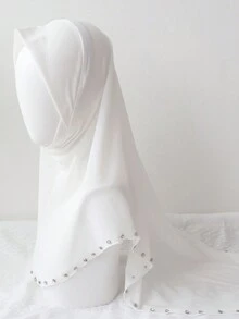 1pc Moda Feminina Casual Lenço de Cabeça, Estilo Malaio Malha Elástica Strass Decorado Grande Balanço Hijab Envoltório Halloween Casual Sob Cap - Multicolorido - Ver 4