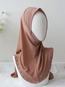 1pc Moda Feminina Casual Lenço de Cabeça, Estilo Malaio Malha Elástica Strass Decorado Grande Balanço Hijab Envoltório Halloween Casual Sob Cap - Multicolorido - Ver 9