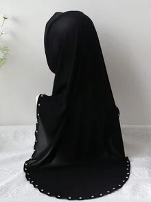 1pc Moda Feminina Casual Lenço de Cabeça, Estilo Malaio Malha Elástica Strass Decorado Grande Balanço Hijab Envoltório Halloween Casual Sob Cap - Multicolorido - Ver 8