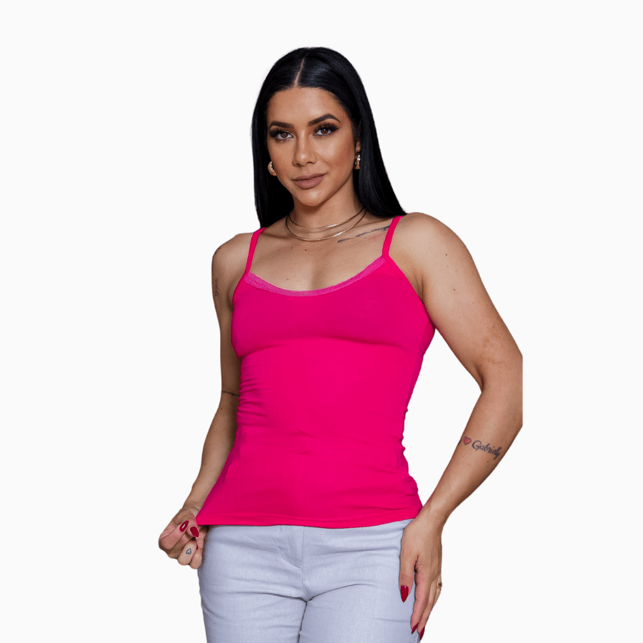 Blusa regata feminina alcinha com renda Basiquinha Lisa sem bojo