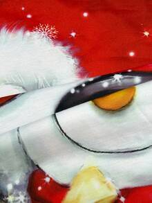 女士优雅雪人印花长款束腰运动衫连衣裙，新品秋冬款，长袖上衣 - 紅色 - 查看 5