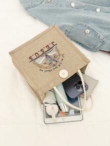 1 chiếc túi tote vải lanh "Let Me Tell You My Faith", túi xách tay họa tiết chữ và hoa, túi đeo vai vải lanh dành cho nữ, thể hiện niềm tin của bạn, túi du lịch nhẹ, túi đeo chéo đa năng, quà tặng Lễ Tạ ơn, túi quà tặng chữ cái, có thể tái sử dụng, phù hợp cho trường học, đại học, công sở, kinh doanh, đi làm, hoạt động ngoài trời, du lịch, dã ngoại, lễ hội (Kiểu nút ngẫu nhiên) - Màu Khaki - Xem 4