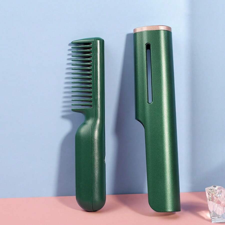 2 In 1 Portable Cordless Straightening Brush, Ionic Hair Straightener & Curling Iron - 綠色 - 查看 1