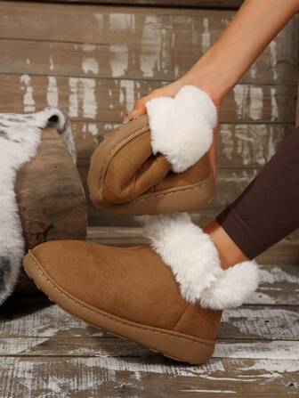 Thick Bottom Fluffy Slip-On Slippers For Women, Thermal Lined Indoor/Outdoor Winter Warm House Shoes