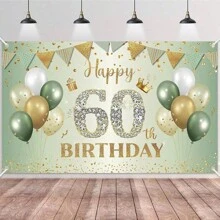 TYFYO 1件生日派对背景布，派对装饰横幅，周年庆典生日派对装饰，绿色乡村风格背景上镶嵌水钻数字，适用于1岁至90岁生日、圣诞节及其他场合 - 彩色 - 查看 16