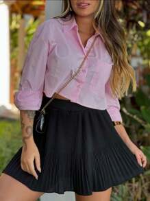 Shorts Short Skirt Pleated Round Loose High Waist Women's Fashion Clothing Spring Summer - màu đen - Xem 2