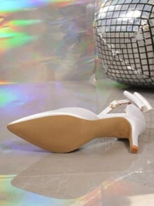Spring/Autumn White Satin Bow Pointy Toe T-Strap High Heel Shoes For Women Valentines
