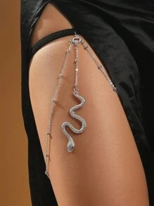 1 pieza Cadena para la pierna de mujer con mariposa de múltiples capas y diseño creativo, cadena de cuerda elástica de encaje exagerada y sexy con colgante de serpiente, adecuada para uso diario o como regalo de Navidad