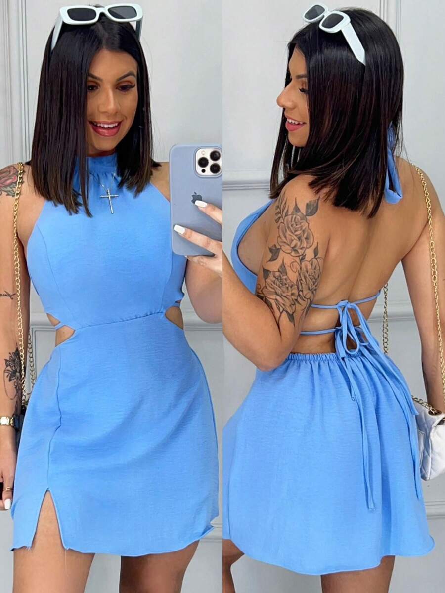 Romper Dress Turtleneck Women's Fashion - 淺藍色 - 查看 1