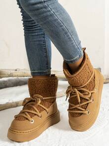 女士新款时尚百搭舒适防滑雪地靴户外短靴 - 棕色 - 查看 2