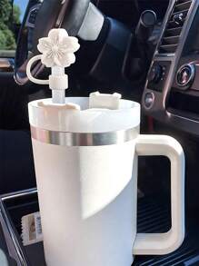 1 件/3 件-花朵吸管杯盖，硅胶材质吸管盖 10 毫米 0.4 英寸防尘可重复使用吸管头盖，适用于装饰所有漂亮的吸管杯，万圣节吸管盖，秋季杯配件（粉色），母亲节礼物 - 白色 - 查看 3