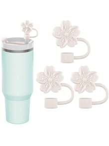 1 件/3 件-花朵吸管杯盖，硅胶材质吸管盖 10 毫米 0.4 英寸防尘可重复使用吸管头盖，适用于装饰所有漂亮的吸管杯，万圣节吸管盖，秋季杯配件（粉色），母亲节礼物 - 白色 - 查看 6