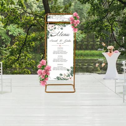 Metal Wedding Venue Decor Stand Welcome Sign Arch Stand Advertising Shelf Gold