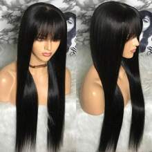 Straight Human Hair Wigs With Bangs Full Machine Made Wigs 250% Density Non Lace Front Wig For Women Glueless Straight Remy Human Hair Wigs Natural Color - Natural Black - 查看 4