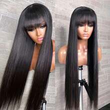 Straight Human Hair Wigs With Bangs Full Machine Made Wigs 250% Density Non Lace Front Wig For Women Glueless Straight Remy Human Hair Wigs Natural Color - Natural Black - 查看 2