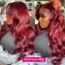 Uveous 200% Burgundy Body Wave Red Lace Front Human Hair Wigs For Women 99J Colored 13x4 Body Wave Lace Front Wigs Human Hair Pre Plucked Wine Red Lace Front Wigs Human Hair Wigs For Women - S99J - Xem 5