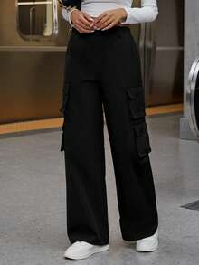 QIANZHIDU Pantalon cargo ample taille haute, nouveau pantalon décontracté mode streetwear pour femmes