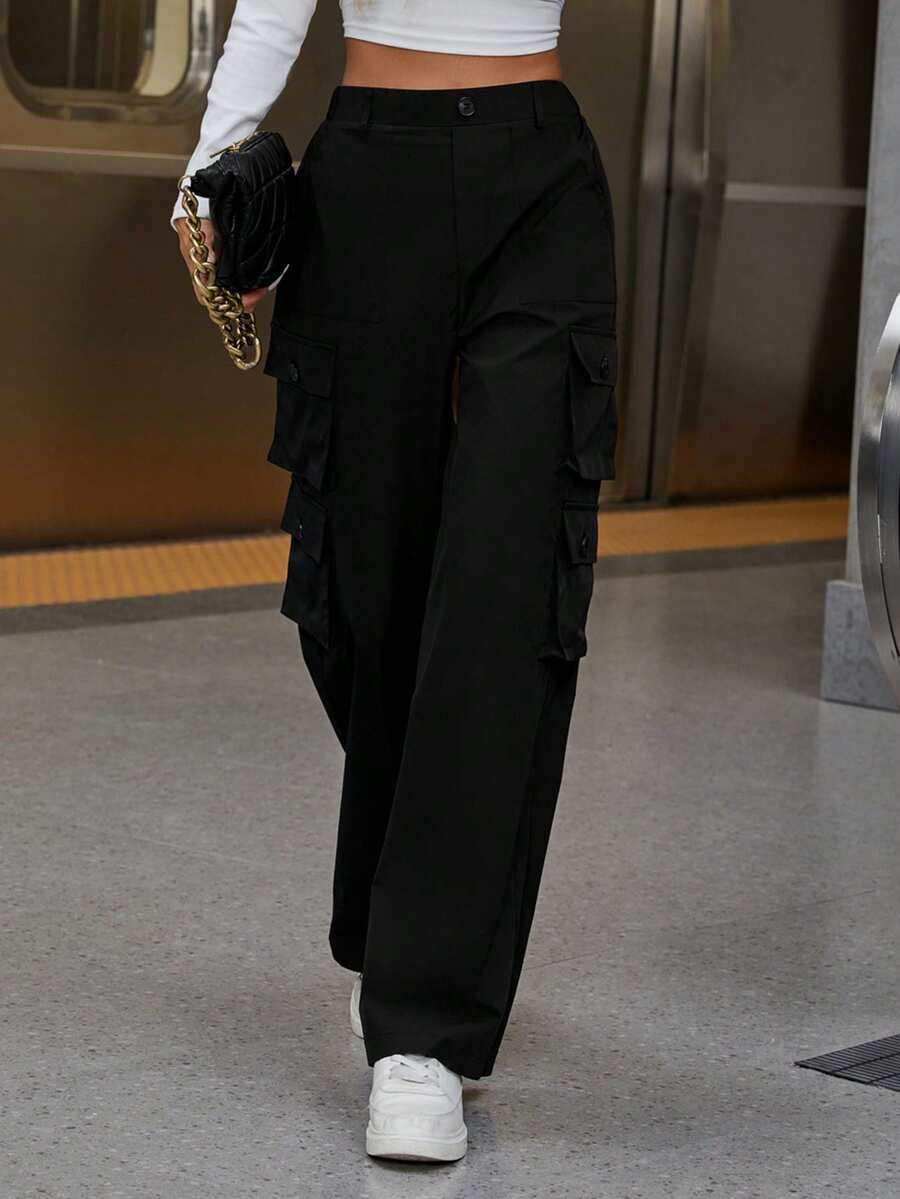 QIANZHIDU Pantalon cargo ample taille haute, nouveau pantalon décontracté mode streetwear pour femmes