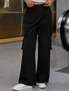 QIANZHIDU Pantalon cargo ample taille haute, nouveau pantalon décontracté mode streetwear pour femmes