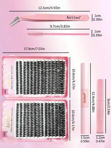Asiteo 560PCS 优质睫毛簇 - DIY 睫毛延长套件，配有镊子、粘合剂和密封剂、胶水去除剂、睫毛刷 - 防水、可重复使用的单根睫毛，适用于派对、舞台、节日眼妆 - 彩色 - 查看 3