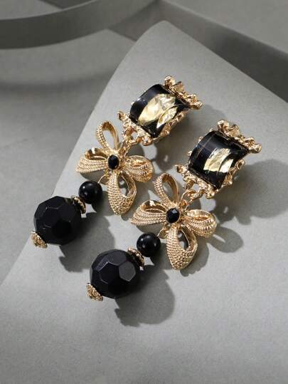 1 Pair Luxury Vintage Elegant Resin Bowknot Clip Earrings For Women, Holiday Birthday Party Wedding Event Accessories Valentines