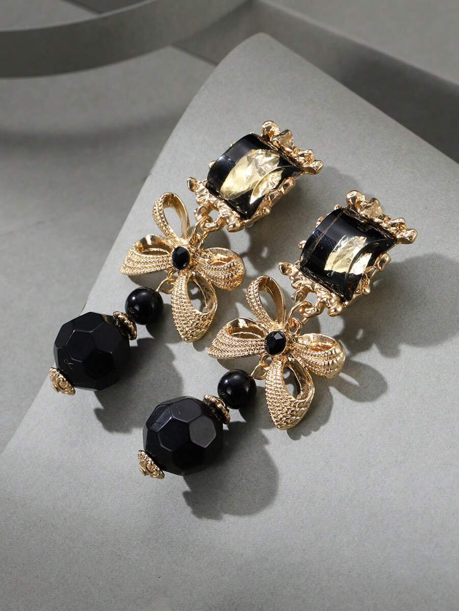 1 Pair Luxury Vintage Elegant Resin Bowknot Clip Earrings For Women, Holiday Birthday Party Wedding Event Accessories Valentines