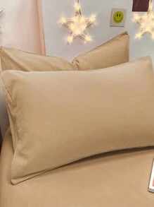 1pc Simples Minimalista Escovado Khaki Fronha, Com Fecho de Bolso Capa de Almofada Macia, Roupa de Cama de Quarto - Caqui - Ver 3