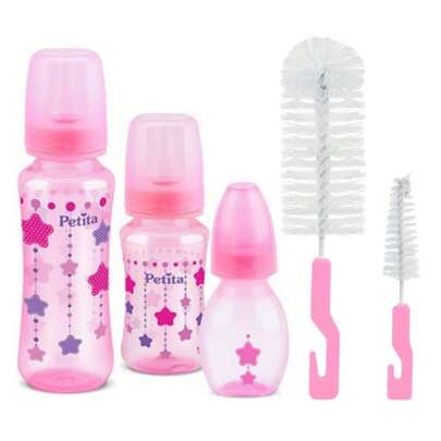 3 Mamadeiras 240ml + 140ml + 60ml c/ Bico de Silicone + 2 Escovas para Lavagem