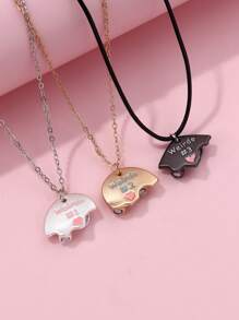 3pcs/Set Girls' Zinc Alloy Jigsaw Pattern Necklace Set In Colorful, Matte Gold, Matte Silver, Matte Black Electroplated Finishes, Cute Jewelry Gift Idea For Friends - Multicolor - View 4