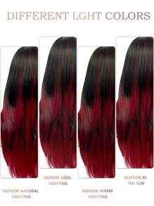 黑色混合红色长直分层假发自然外观天然合成假发带刘海适合日常派对假发圣诞礼物万圣节角色扮演自然性感浪漫耐热假发 26 英寸 - 漸層紅色 - 查看 9