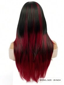 黑色混合红色长直分层假发自然外观天然合成假发带刘海适合日常派对假发圣诞礼物万圣节角色扮演自然性感浪漫耐热假发 26 英寸 - 漸層紅色 - 查看 3