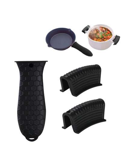 3pcs Silicone Auxiliary Handle Holder, Cast Iron Pot Handle Cover, Soup Pot Handle Holder, Handle Protector Anti Slip Pot Holder Cover, Frying Pan, Sand Pot, Baking Pan, Cooking Utensils, Pot Handle Holder, Hot Pot Handle Cover, Anti Slip Cast Iron Pot Handle, Pot Cover, Dutch Oven Baking Pan, Sand Pot Cooking Utensils