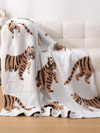 1pc Half-Flannel Knit Blanket Throw, Office Nap Sofa Blanket, Air Conditioning Blanket