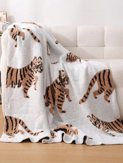 1pc Half-Flannel Knit Blanket Throw, Office Nap Sofa Blanket, Air Conditioning Blanket