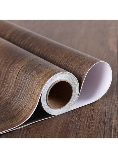 1Roll Bruin Wood Wallpaper Peel Stick Countertop Contact Paper Waterproof Countertops Kitchen Cabinet Self Adhesive Vinyl Bureau Counter Top 17.7"X393.7/196.8/118.1/39.3" view 3