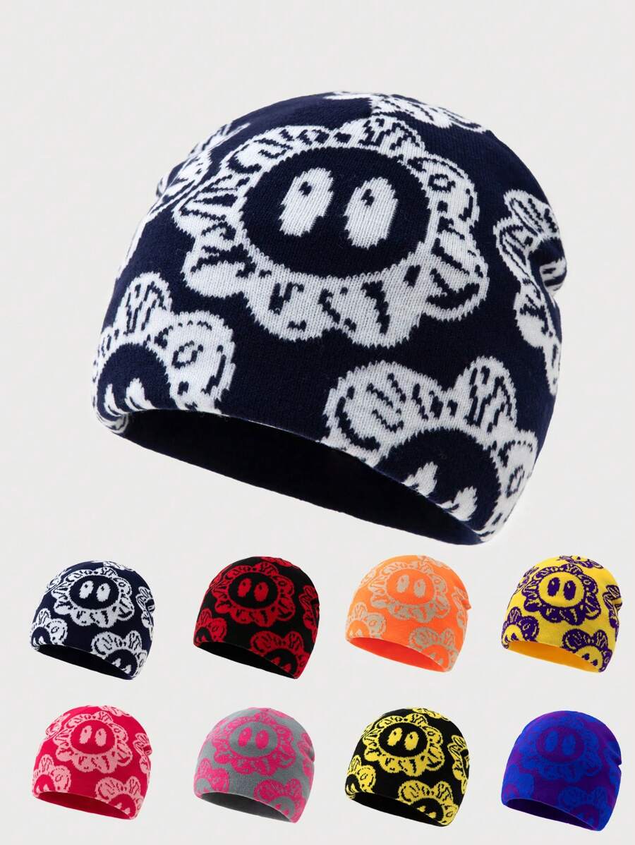 1pc Men's Unique Sunflower Embroidery Beanie Hat, Suitable For Autumn Winter Daily Wear Halloween Fall Outfit - Multicolor - View 1