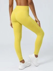 Sodalemon 女士无缝瑜伽紧身裤健身锻炼紧身裤提臀运动裤 - 黃色 - 查看 4