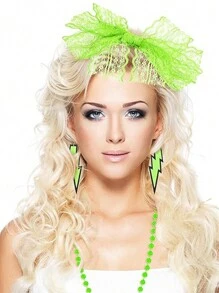 Forever & Moment 3/5/12 件女士 1980 年代霓虹服装配饰套装蝴蝶结头带闪电吊坠耳环串珠项链无指渔网手套手链万圣节装饰礼物万圣节派对礼物 - 多色 - 查看 5