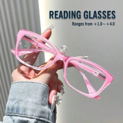 New Fashionable Super-Lightweight Crystal Texture Cat Eye Frame Readers, Suitable For Daily Wear, Sports, Anti-Slip, Computer Comfortable Reading, Relieve Eye Fatigue. Convenient Foldable Design Fits Various Face Shapes, Available In 7 Degrees, Purple And Pink Colors, Great Gift Idea For Holidays